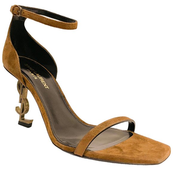 Opyum 85 YSL Logo Heel Suede Ankle Strap Sandals - Picture 1 of 10